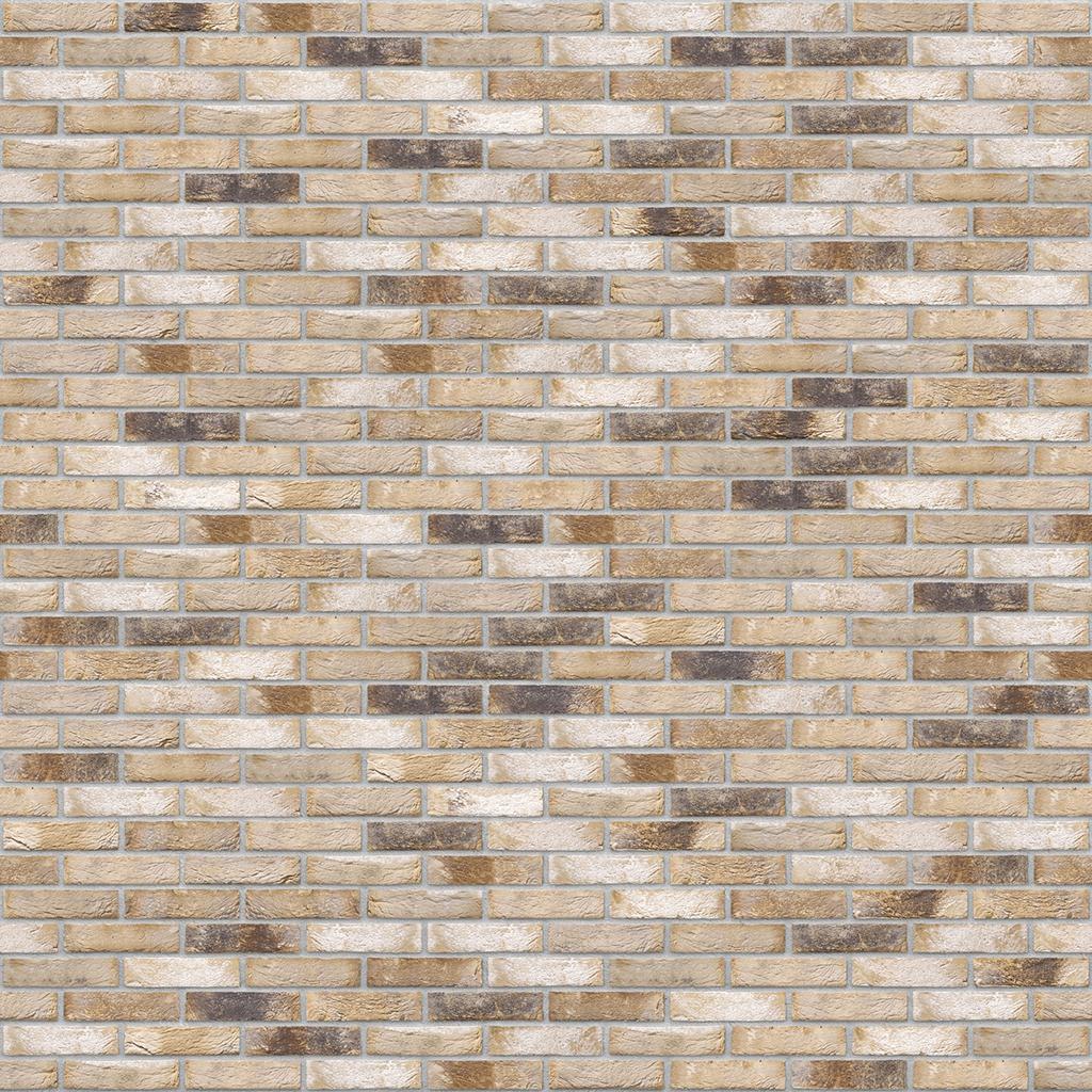 Beige und braune Ziegelsteinwand mit unregelmaessigem Farbverlauf